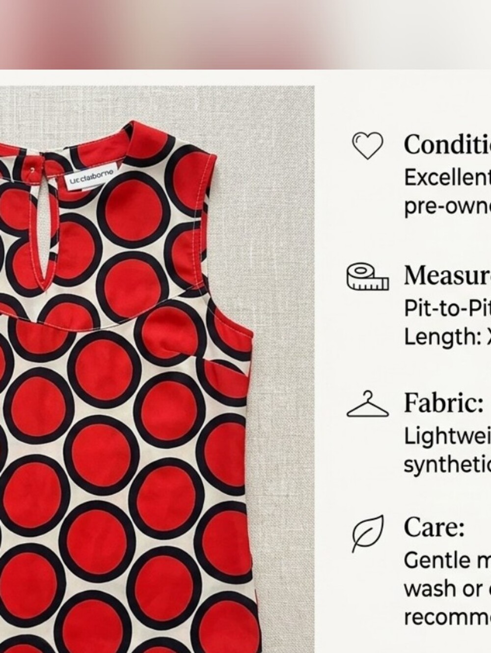 Liz Cailborn Red Polka Dot Sleeveless Top